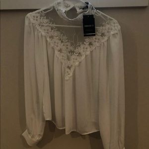 White blouse with Lace Neckline